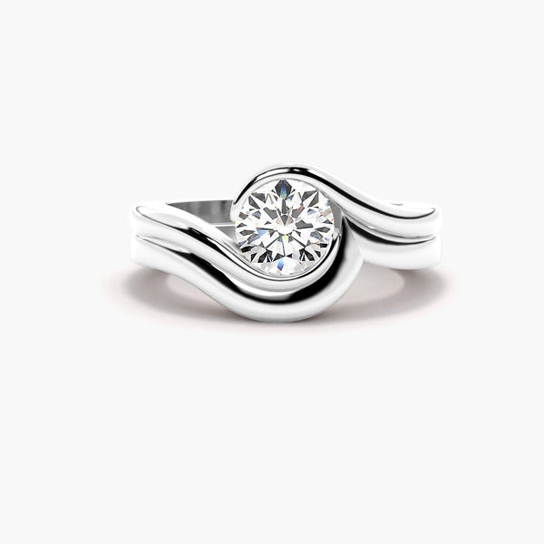 Round Cut Buypass Style Moissanite Bridal Ring Set