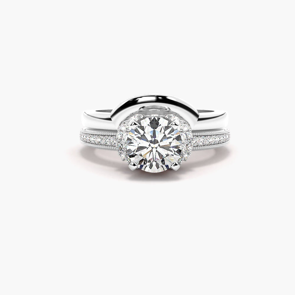 Round Cut Moissanite Pave Set Wedding Ring Set