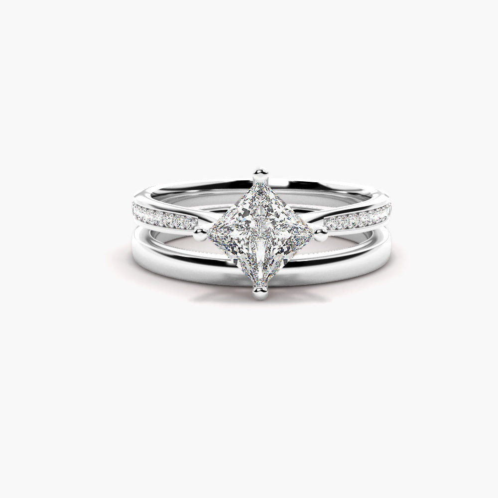 Princess Cut Pave Set Moissanite Ring Set For Anniversary Gift