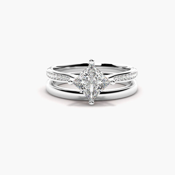 Princess Cut Pave Set Moissanite Ring Set For Anniversary Gift