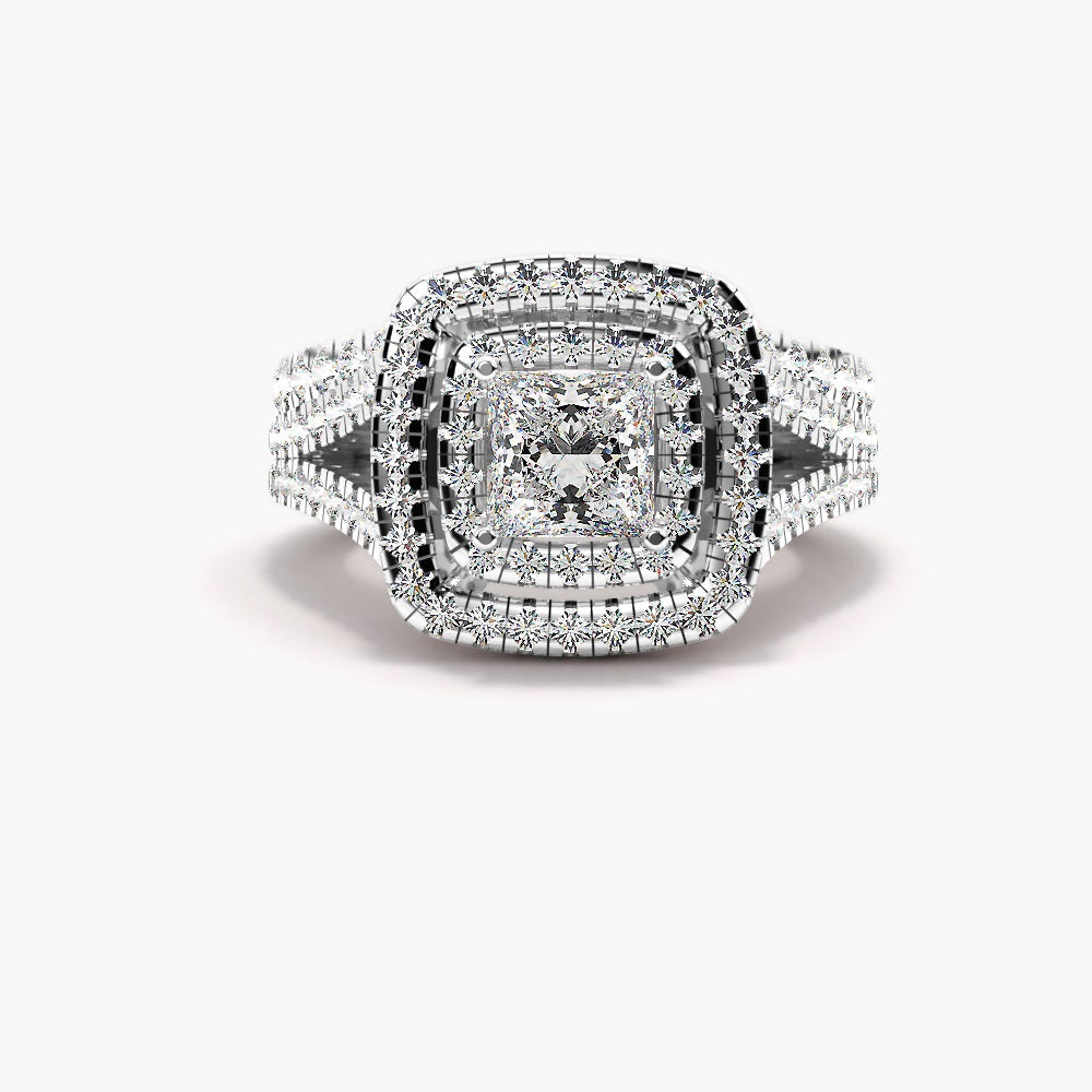 VVS1 Moissanite Princess Cut Double Halo Bridal Ring Set
