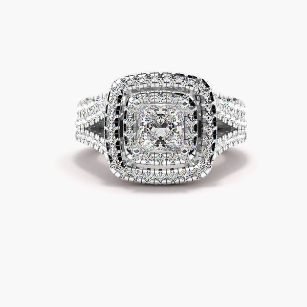 VVS1 Moissanite Princess Cut Double Halo Bridal Ring Set