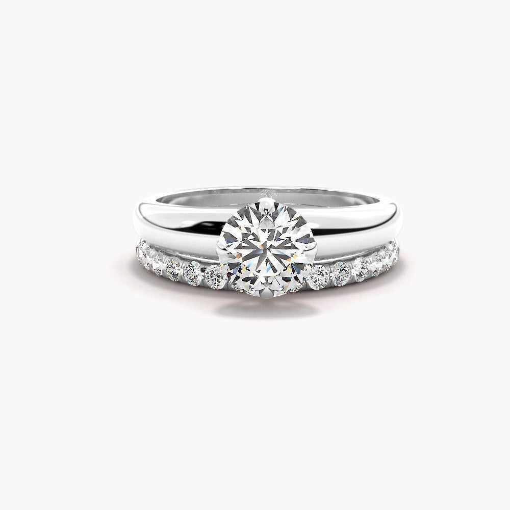 Round Cut Moissanite Solitaire Bridle Ring Set For Her
