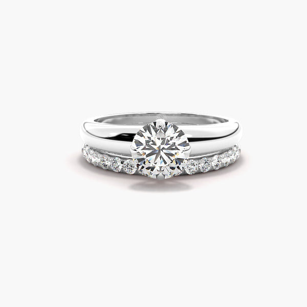 Round Cut Moissanite Solitaire Bridle Ring Set For Her