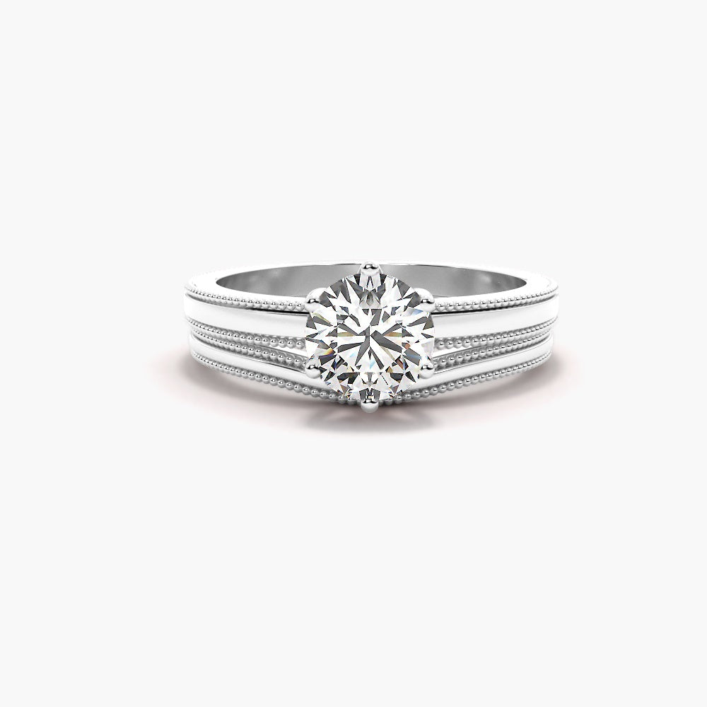 Round Cut Moissanite Solitaire  Filligree Bridle Ring Set