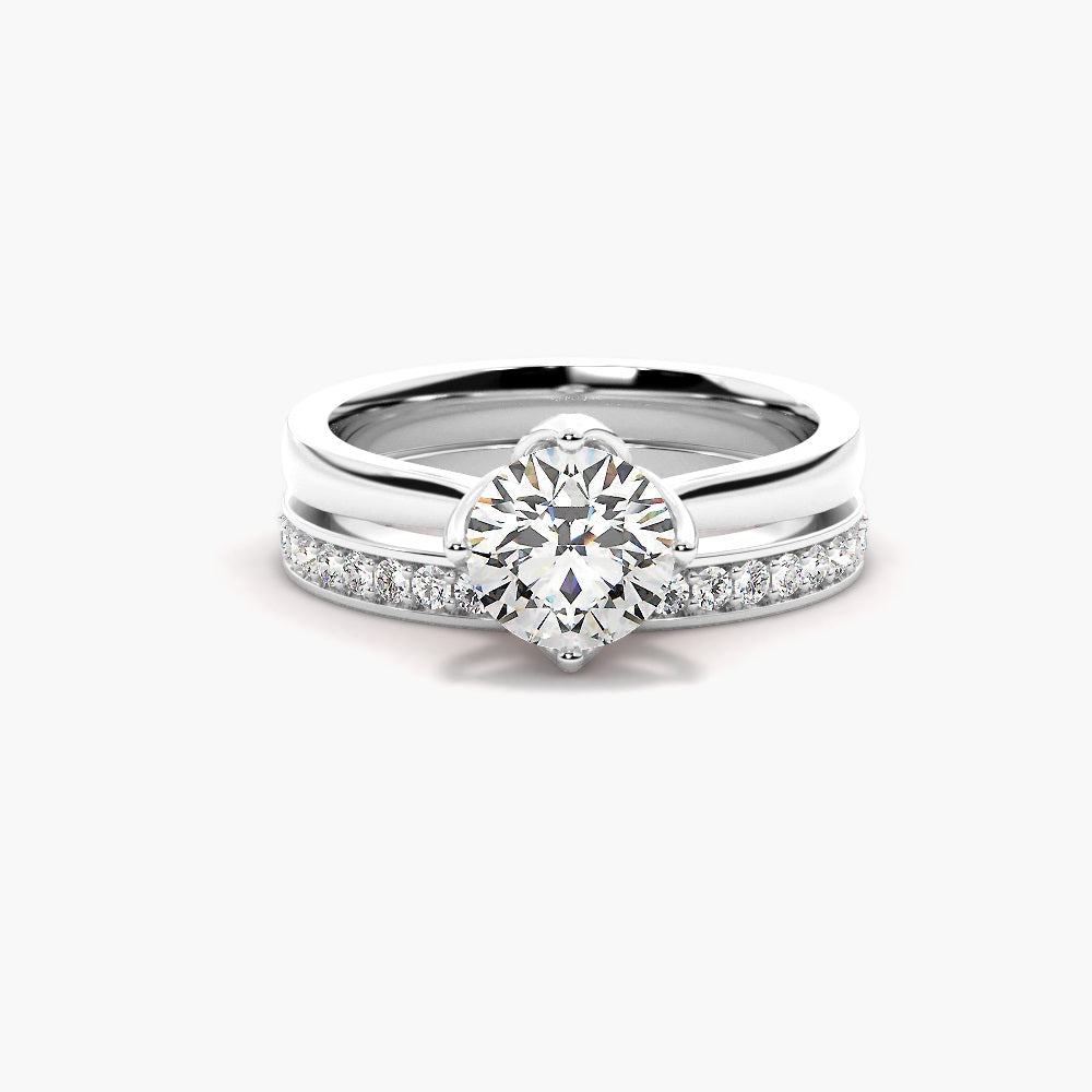 Round Cut Solitaire Moissanite Bridal Ring Set