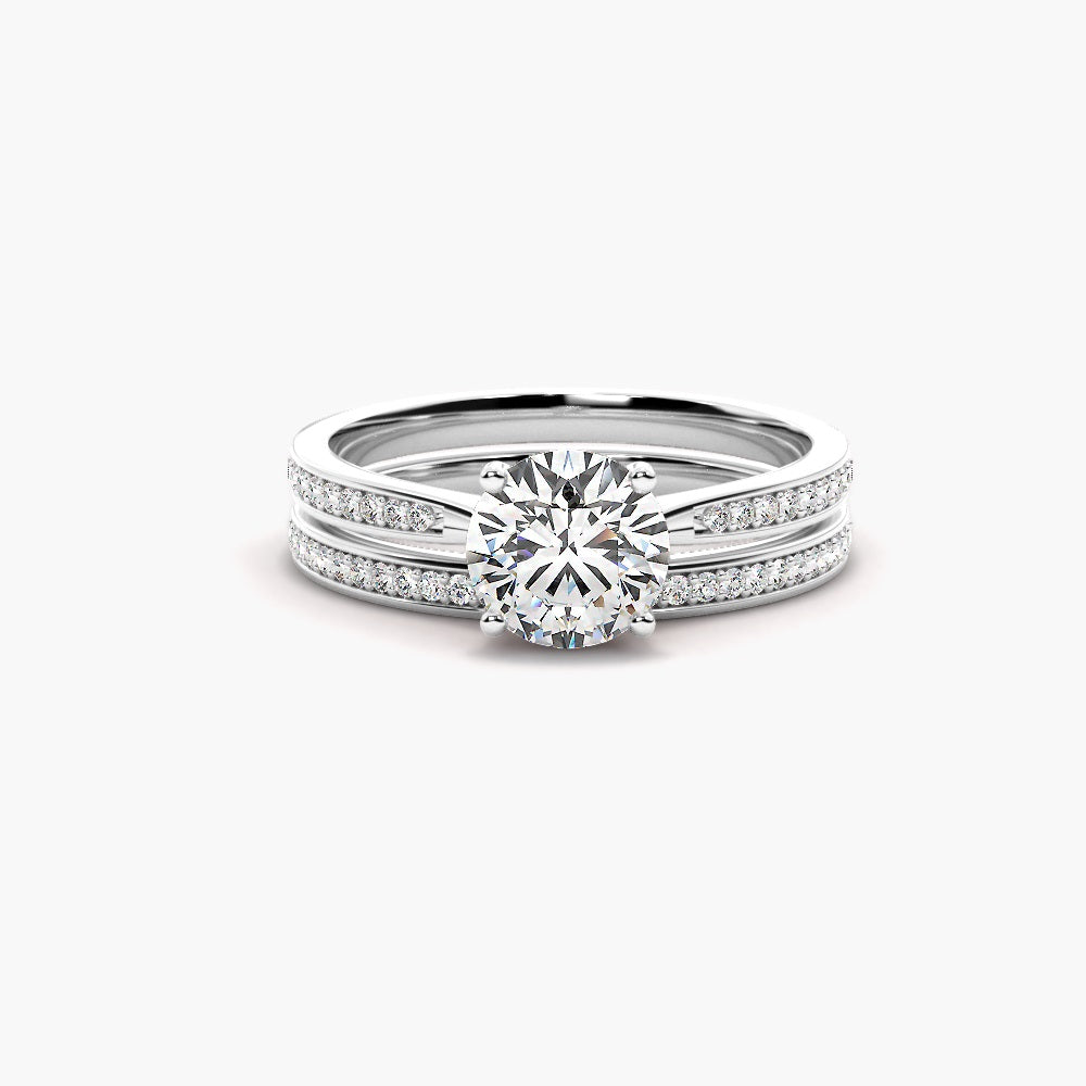 Round Cut Moissanite Pave Set Wedding Ring Set