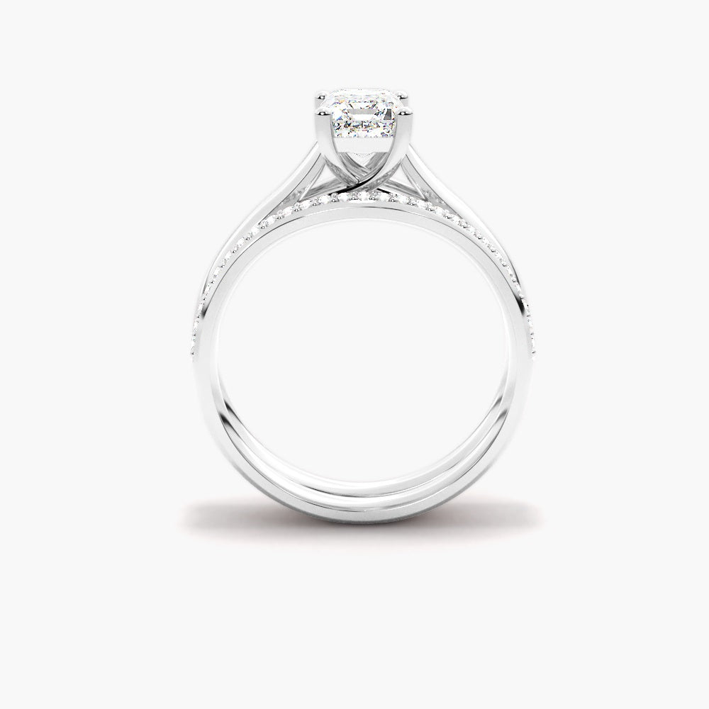 Emerald Cut Solitaire Moissanite Wedding Ring Set