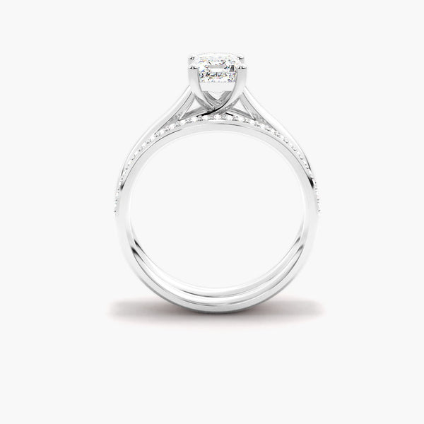 Emerald Cut Solitaire Moissanite Wedding Ring Set