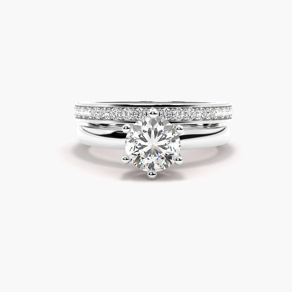 Coorless Moissanite Round Cut Solitaire Ring Set For Wedding