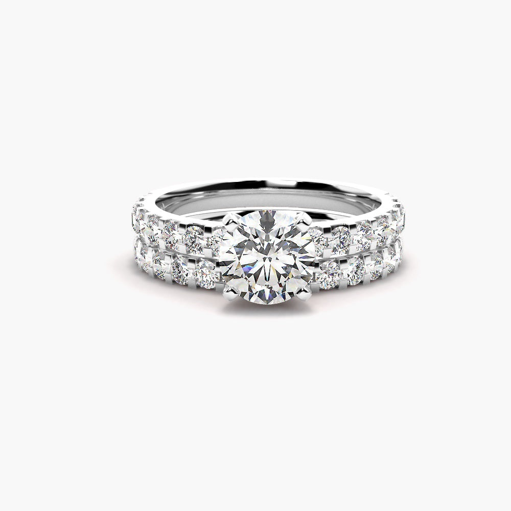 Round Cut VVS1 Moissanite Pave Set Bridal Ring Set