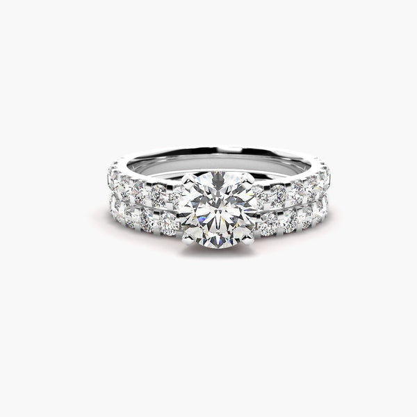 Round Cut VVS1 Moissanite Pave Set Bridal Ring Set