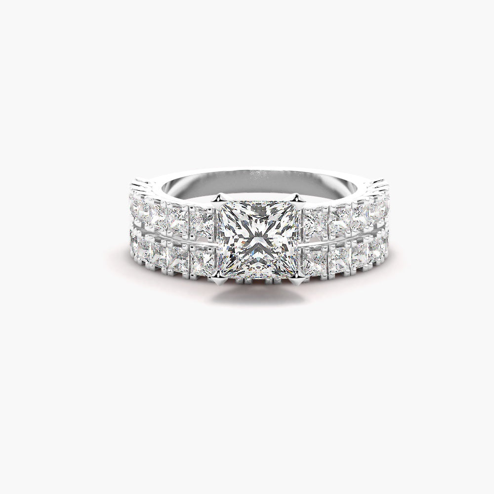 Colorless Moissanite Princess Cut Pave Set Bridal Ring Set