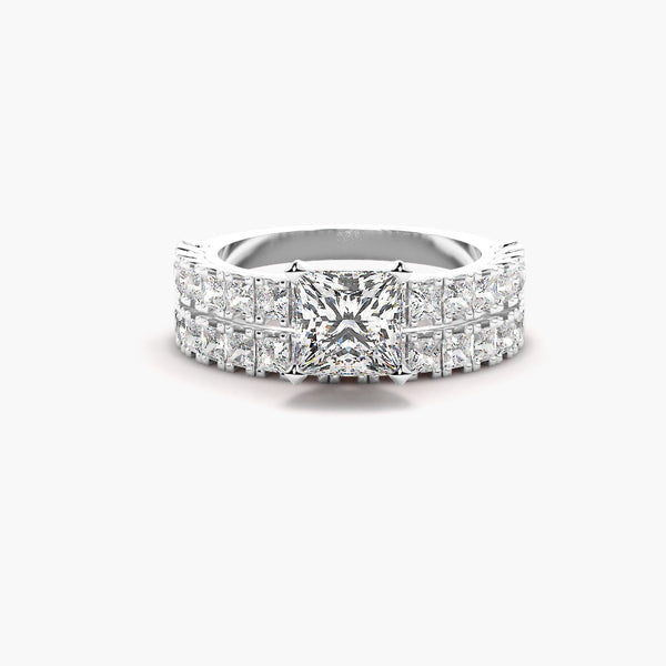 Colorless Moissanite Princess Cut Pave Set Bridal Ring Set