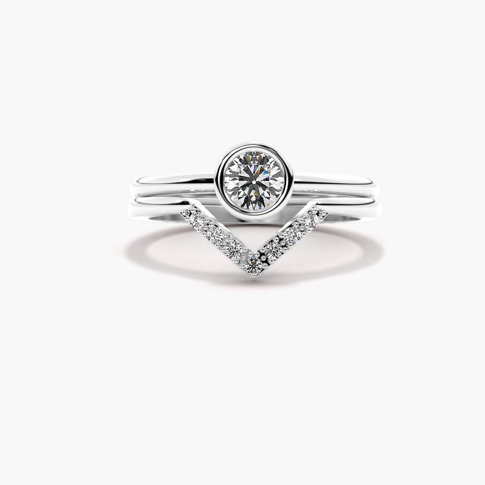 Round Cut Bezel Set Moissanite Ring Set For Wedding