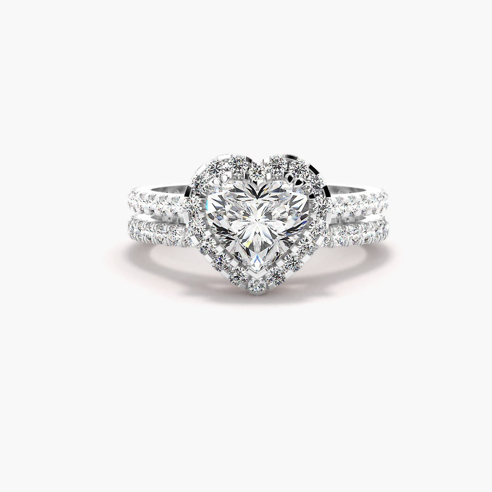 Heart Cut Moissanite Halo Style Bridal Ring Set