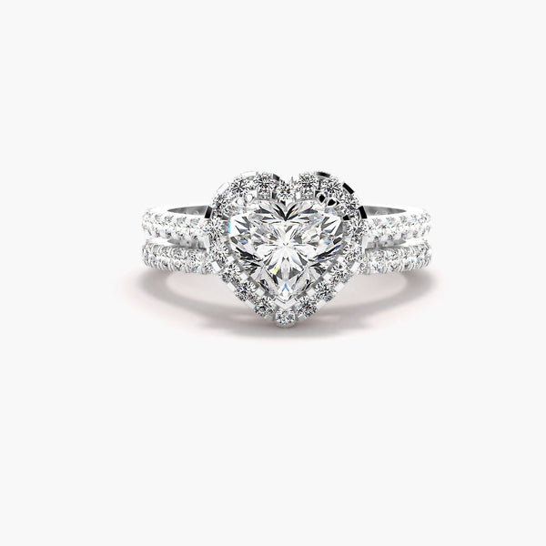 Heart Cut Moissanite Halo Style Bridal Ring Set