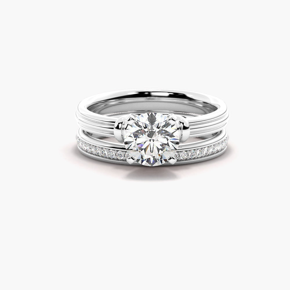 VVS1 Moissanite Round Cut Solitaire Ring Set For Bridal
