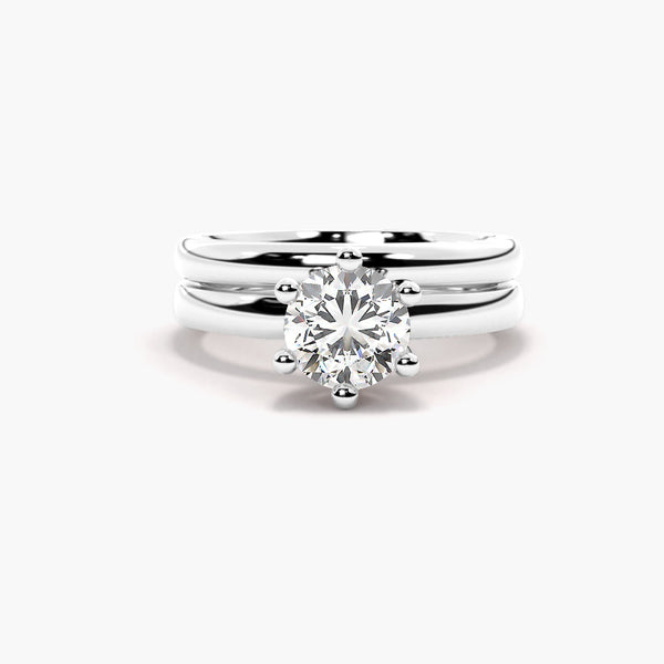 Moissanite Round Cut Solitaire Ring Set For Wedding