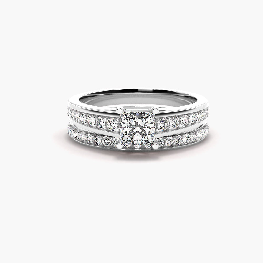 Princess Cut Pave Set VVS1 Moissanite Ring Set For Bridal