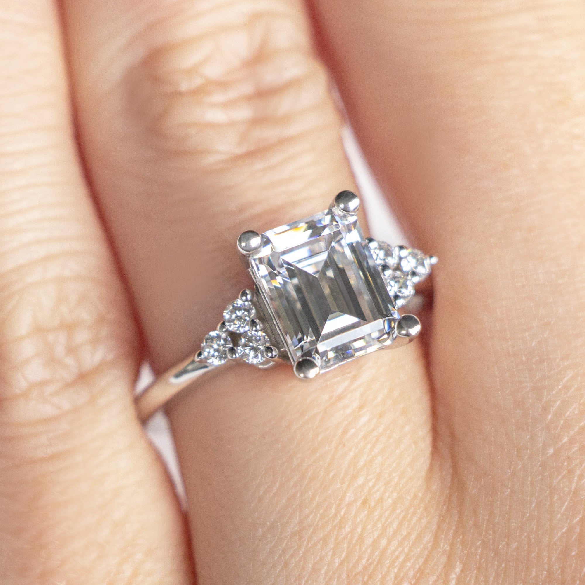 Emerald Cut Seven Stone Moissanite Engagement Ring