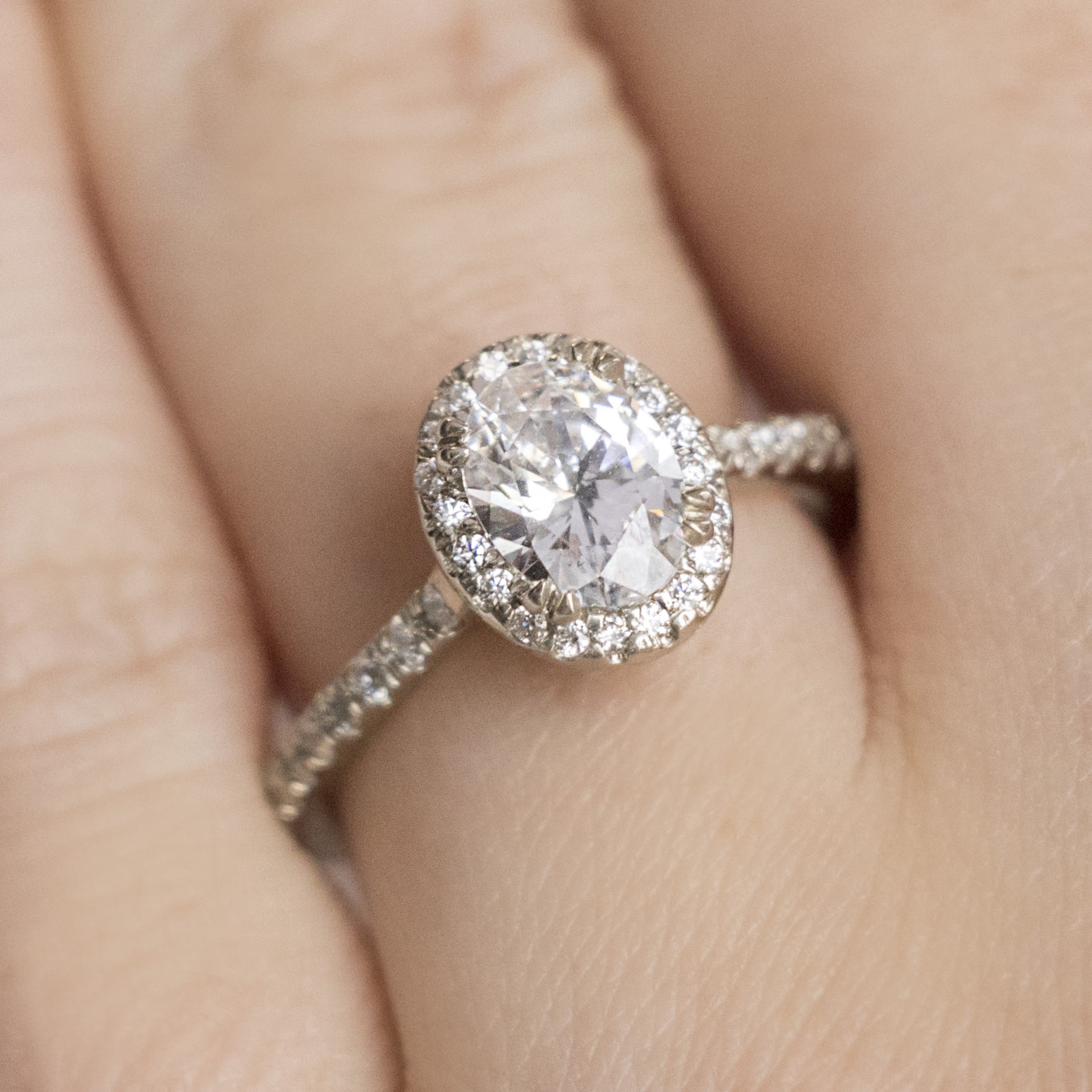 Oval Cut Halo Moissanite Engagement Ring