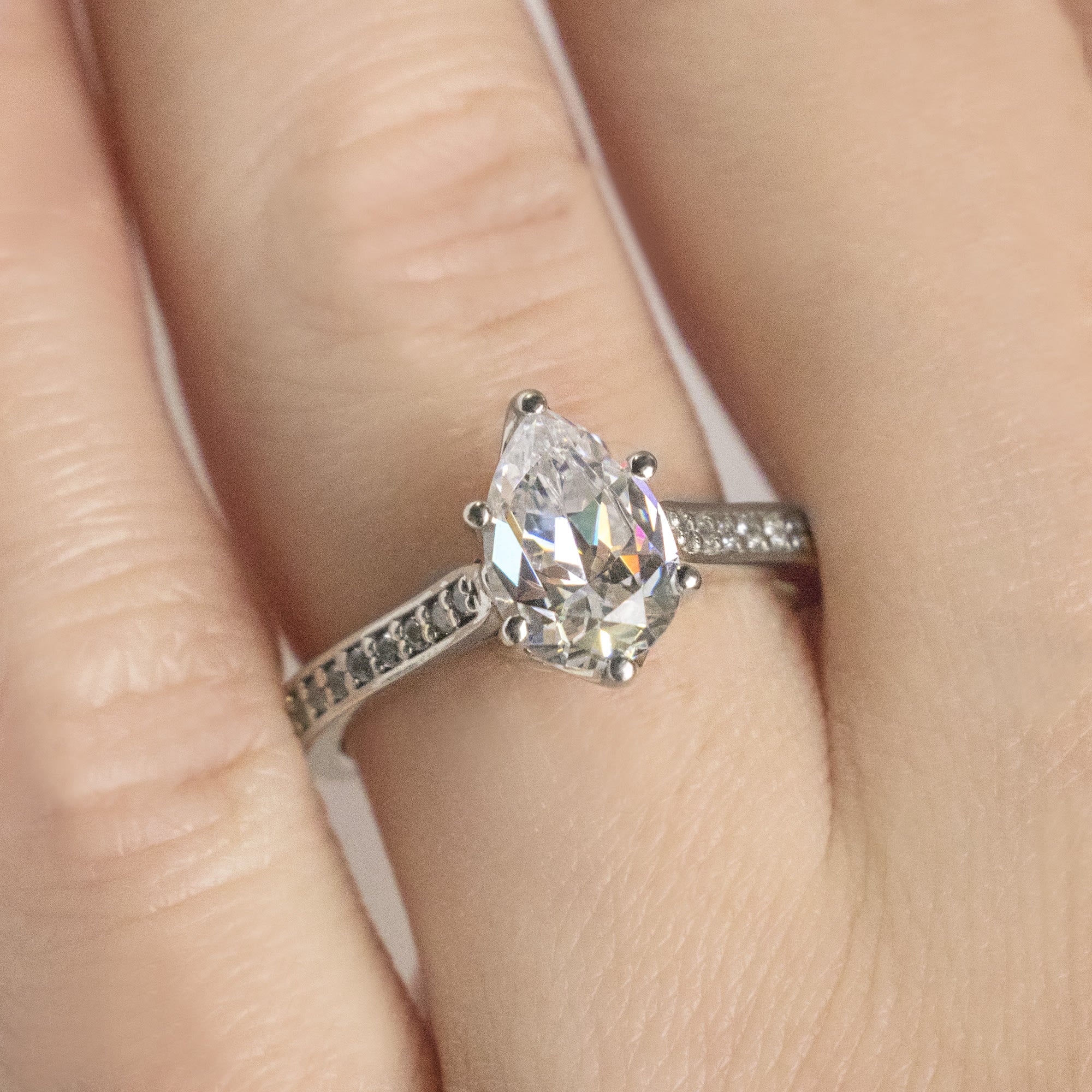 Moissanite Pear Cut Pave Set Moissanite Engagement Ring