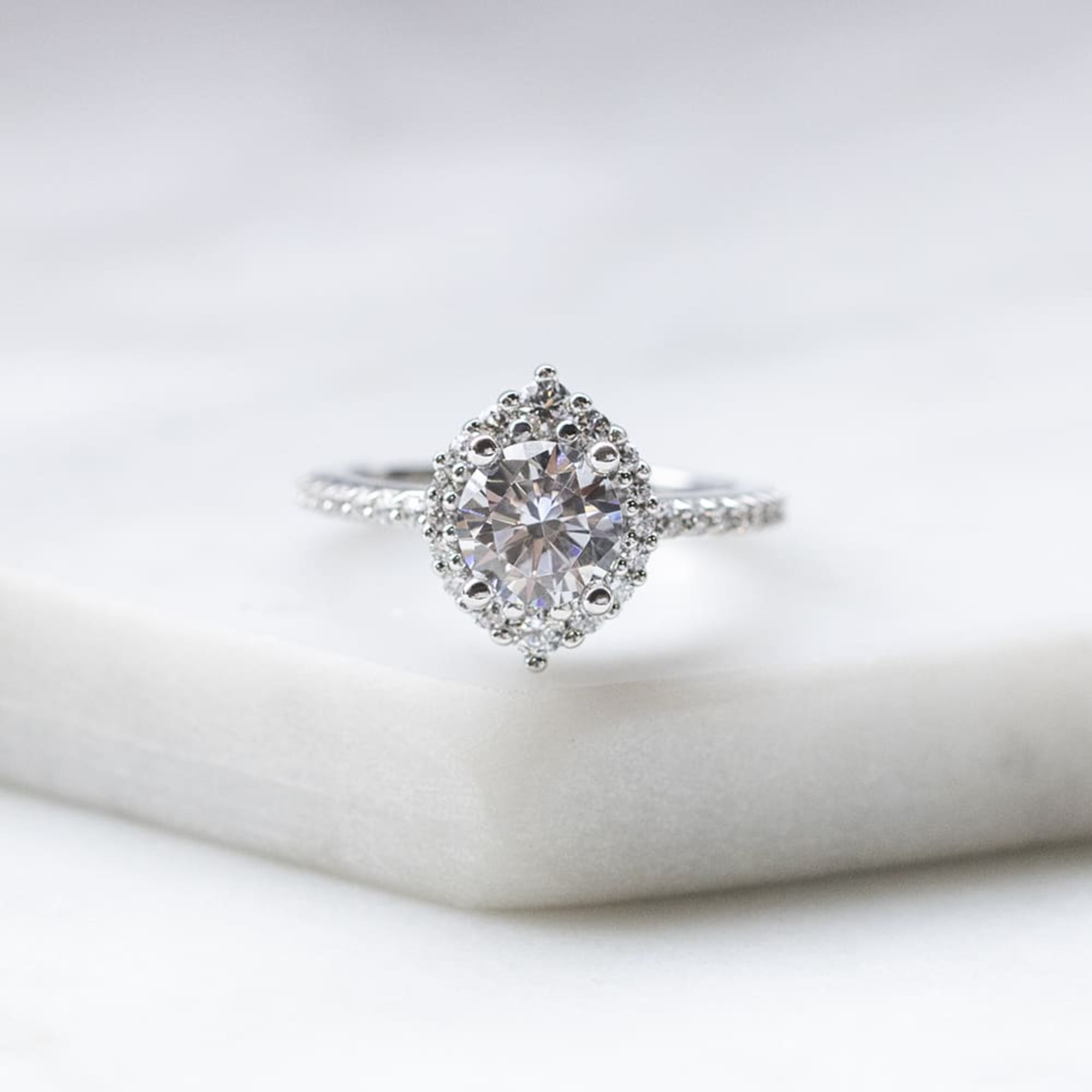 Round Brilliant Cut Halo Moissanite Ring