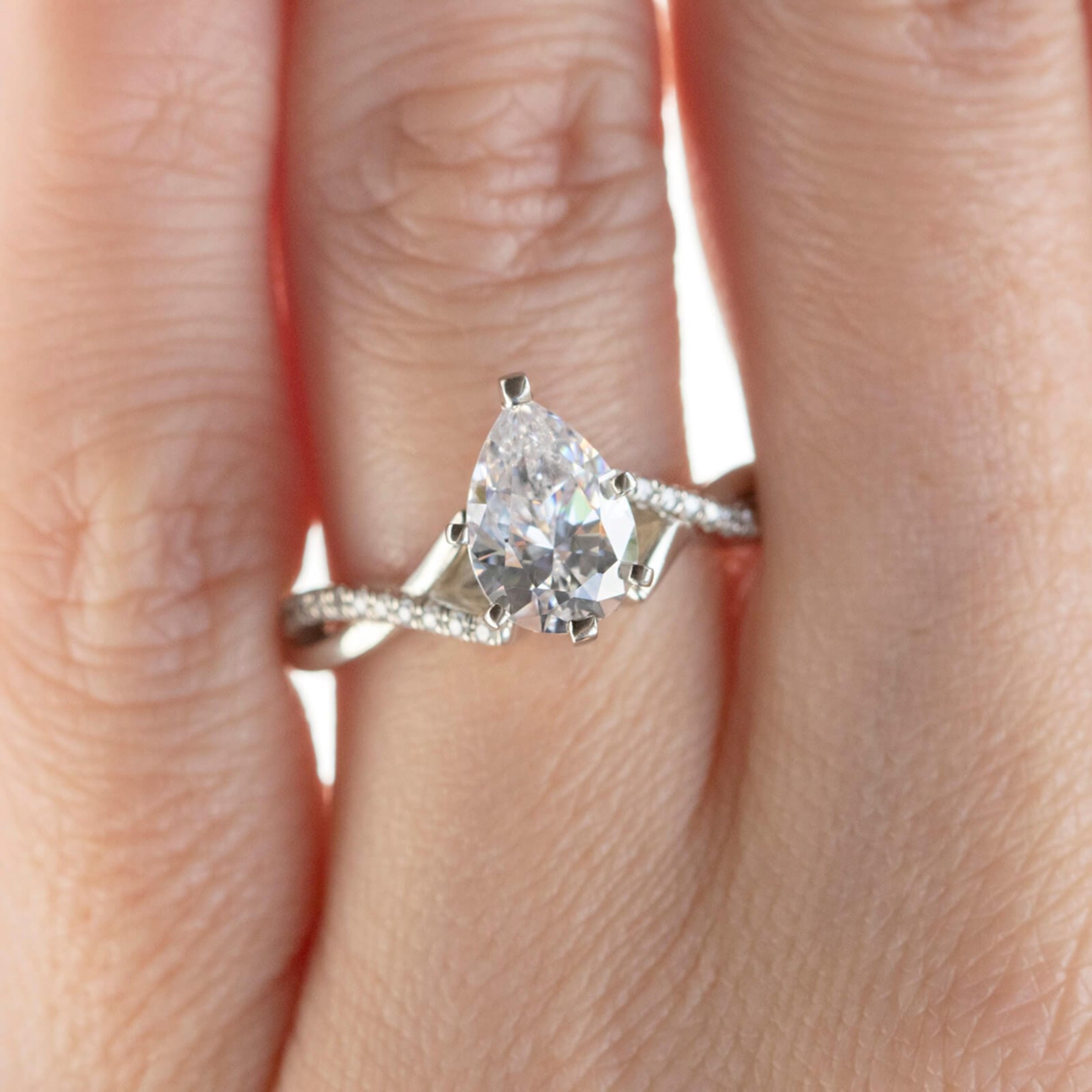 Pear Cut  Lab Grown Diamond Twisted Engagement Rings