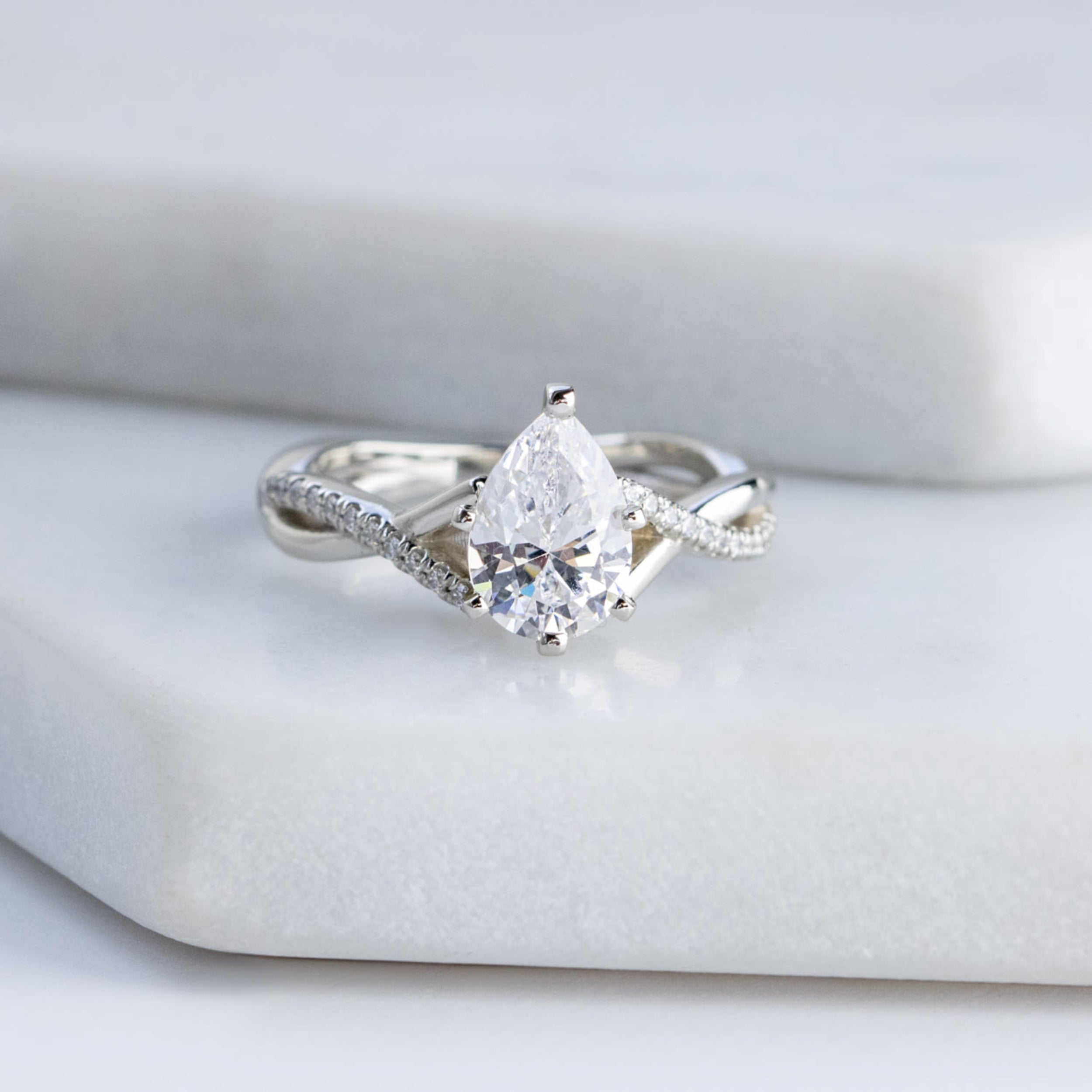 Pear Cut  Lab Grown Diamond Twisted Engagement Rings