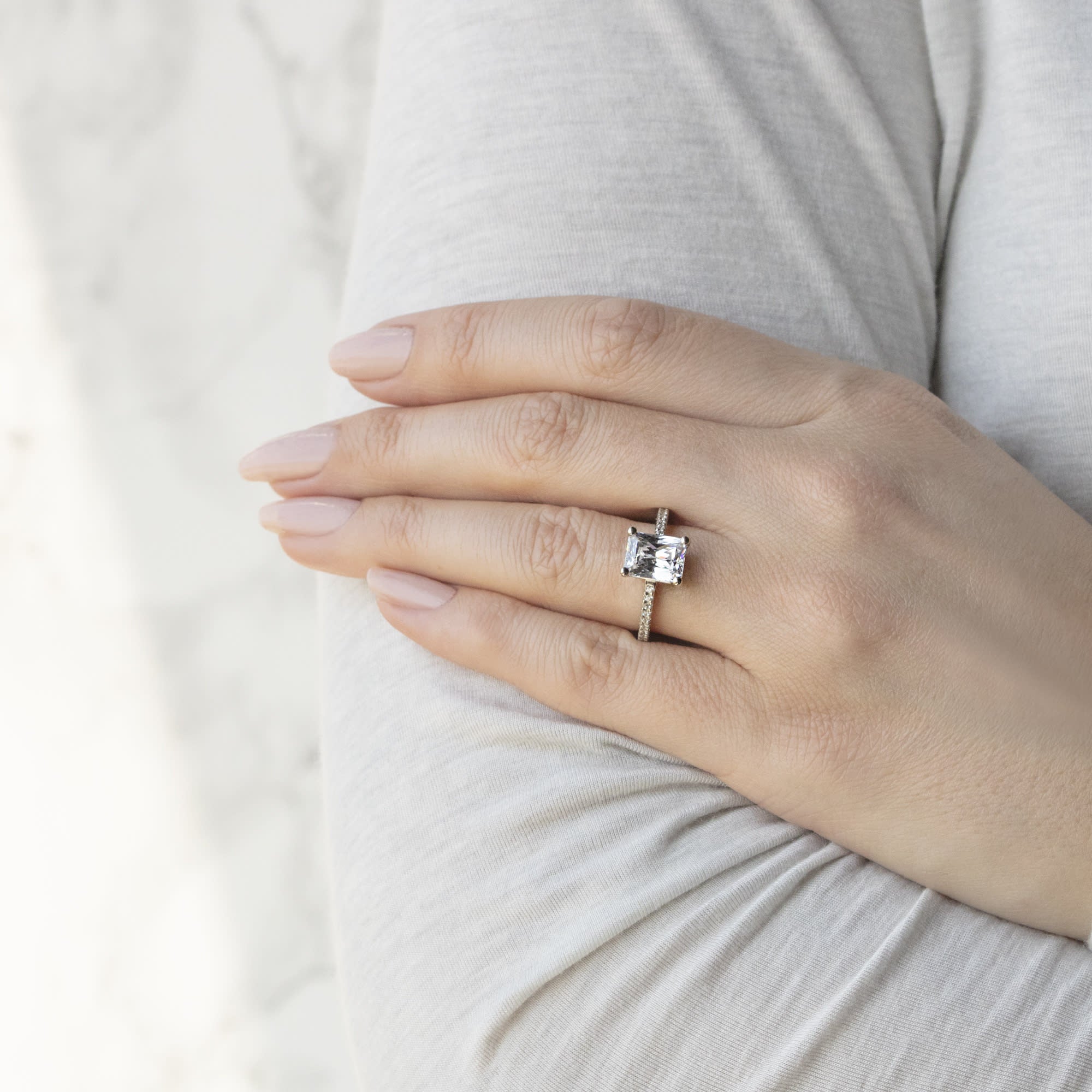Basket Set Radiant Cut Lab Grown  Diamond Pave Set Engagement Ring