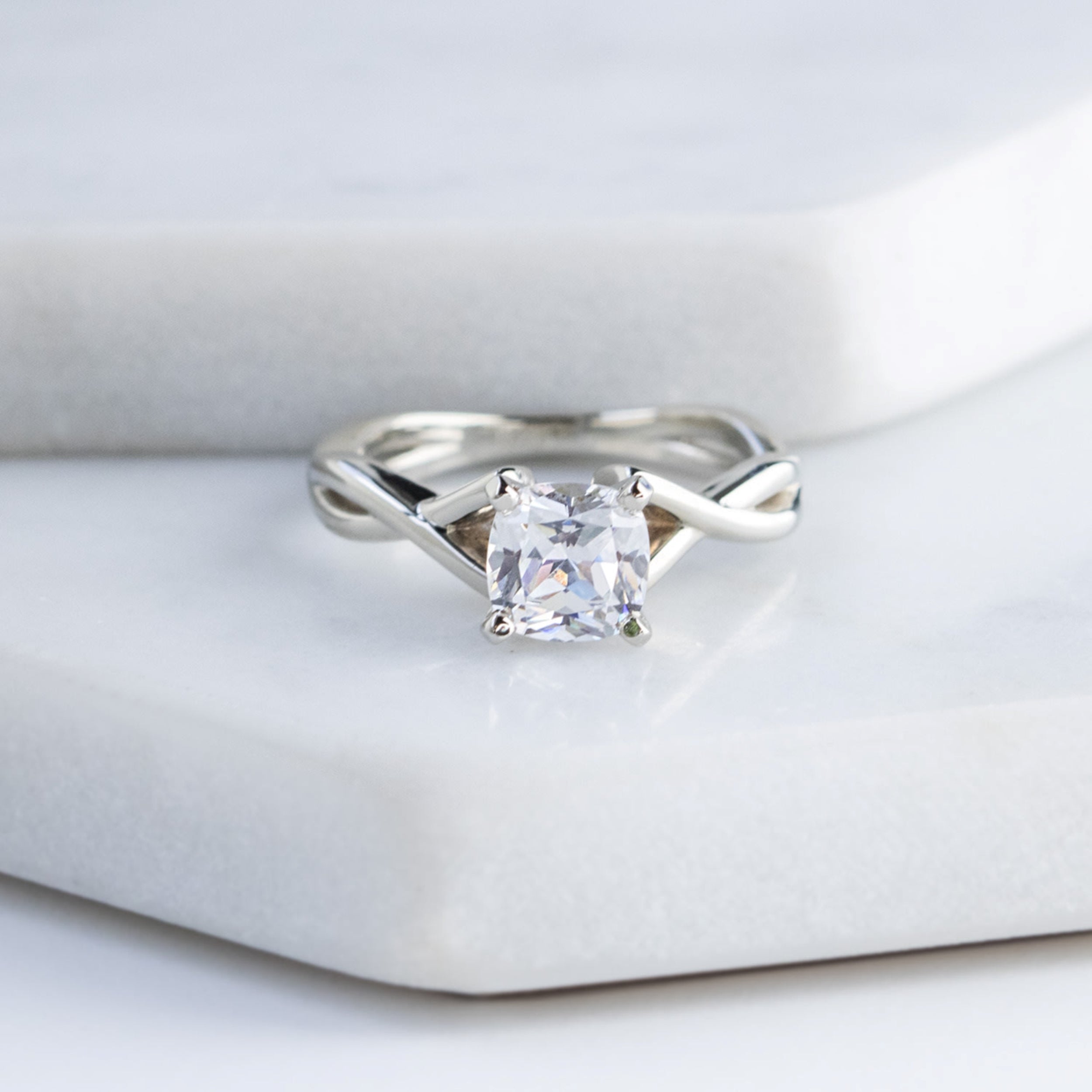 Cushion Cut Twisted Moissanite Engagement Ring