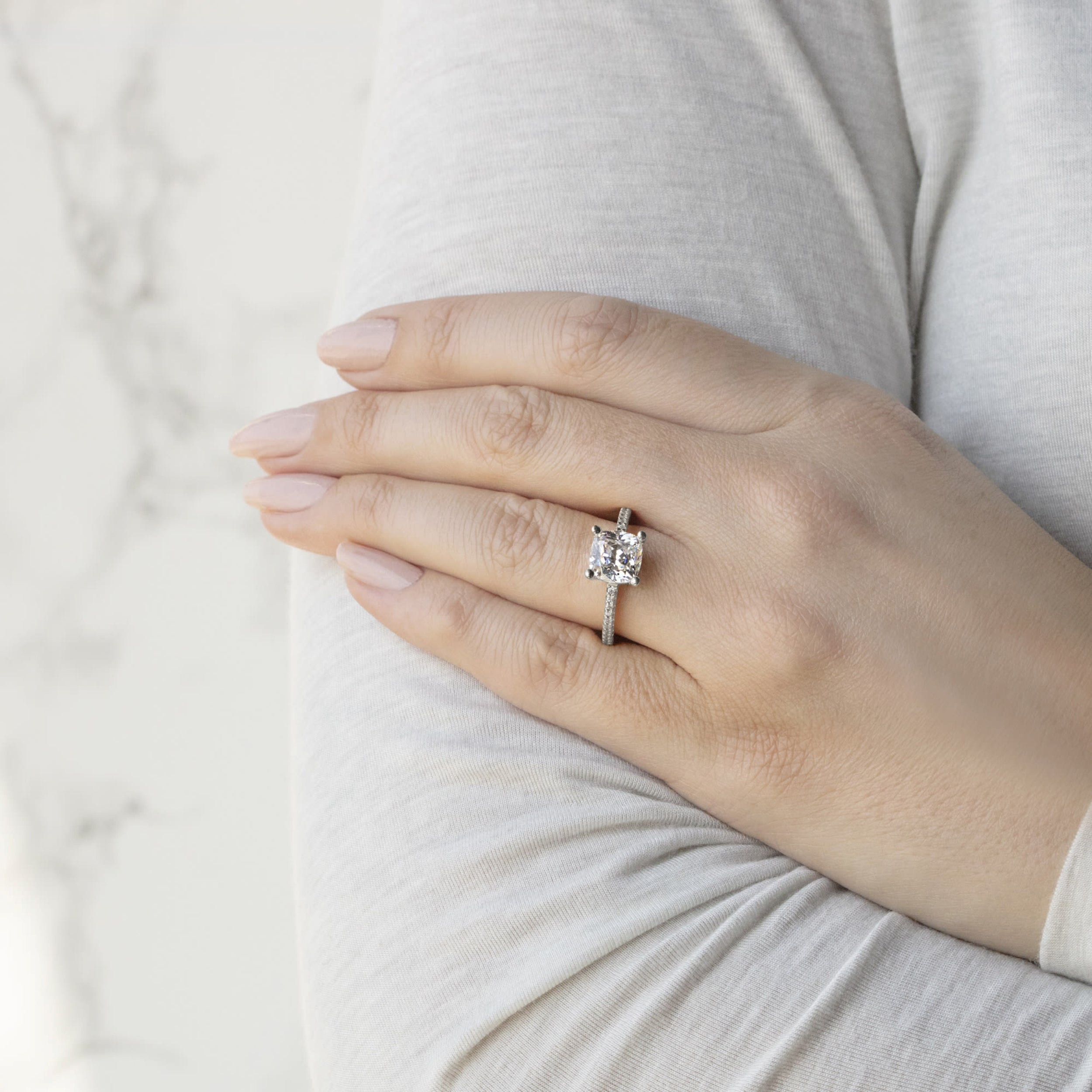 Cushion Cut Moissanite Pave Set Engagement Ring