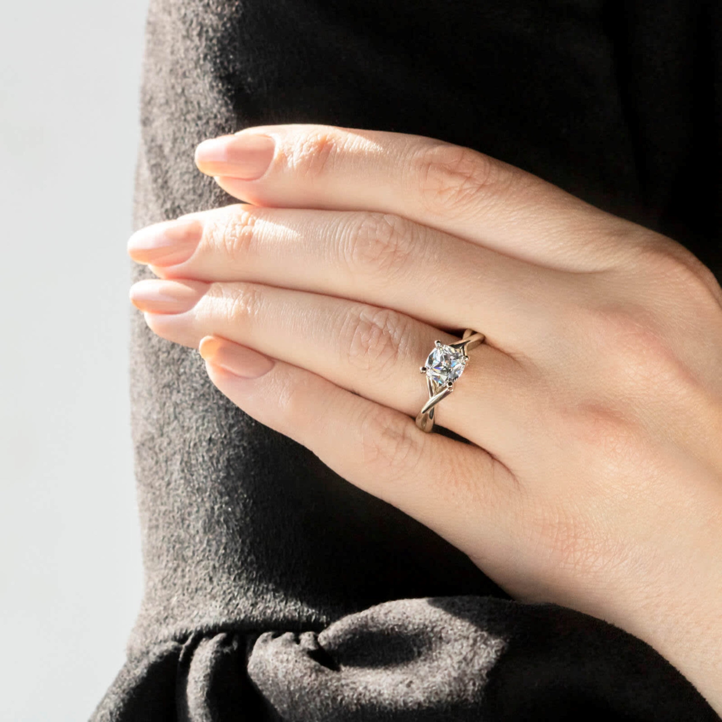 Cushion Cut Twisted Moissanite Engagement Ring