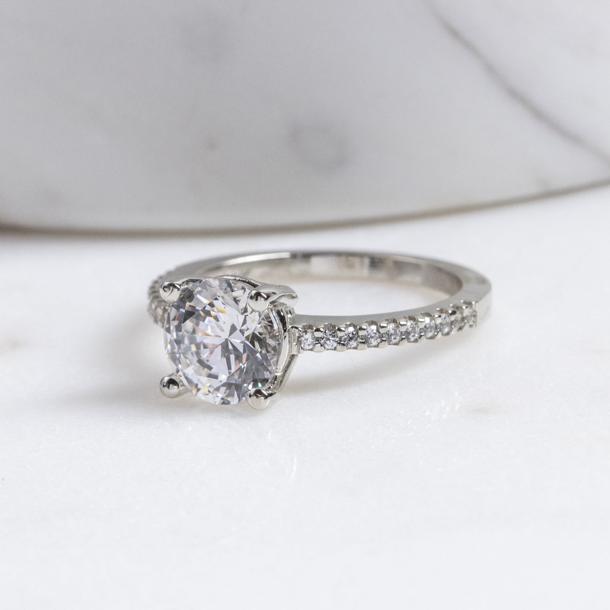 Brilliant Round Cut Pave Set Moissanite Engagement Ring