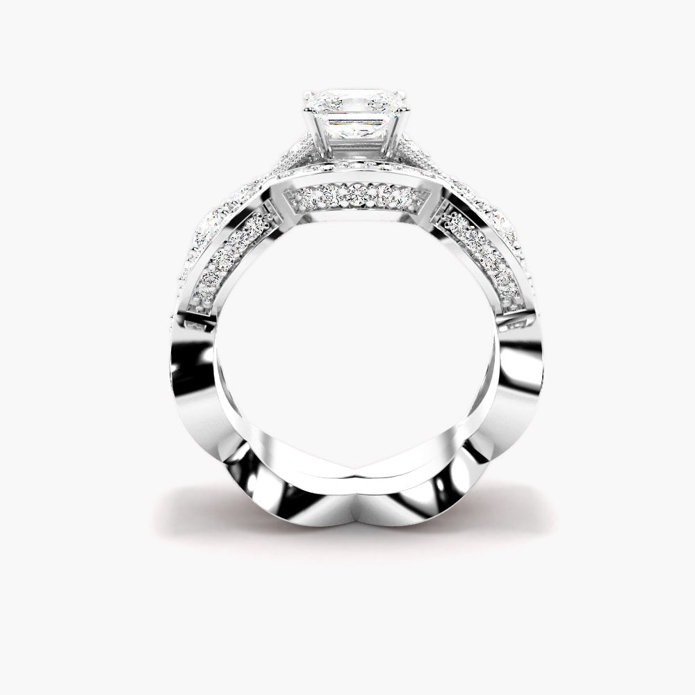 Princess Cut Moissanite Filligree Ring Set For Bridal