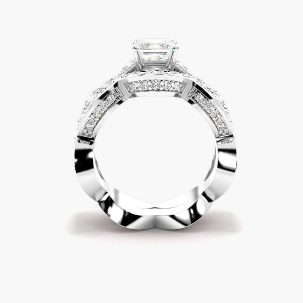 Princess Cut Moissanite Filligree Ring Set For Bridal