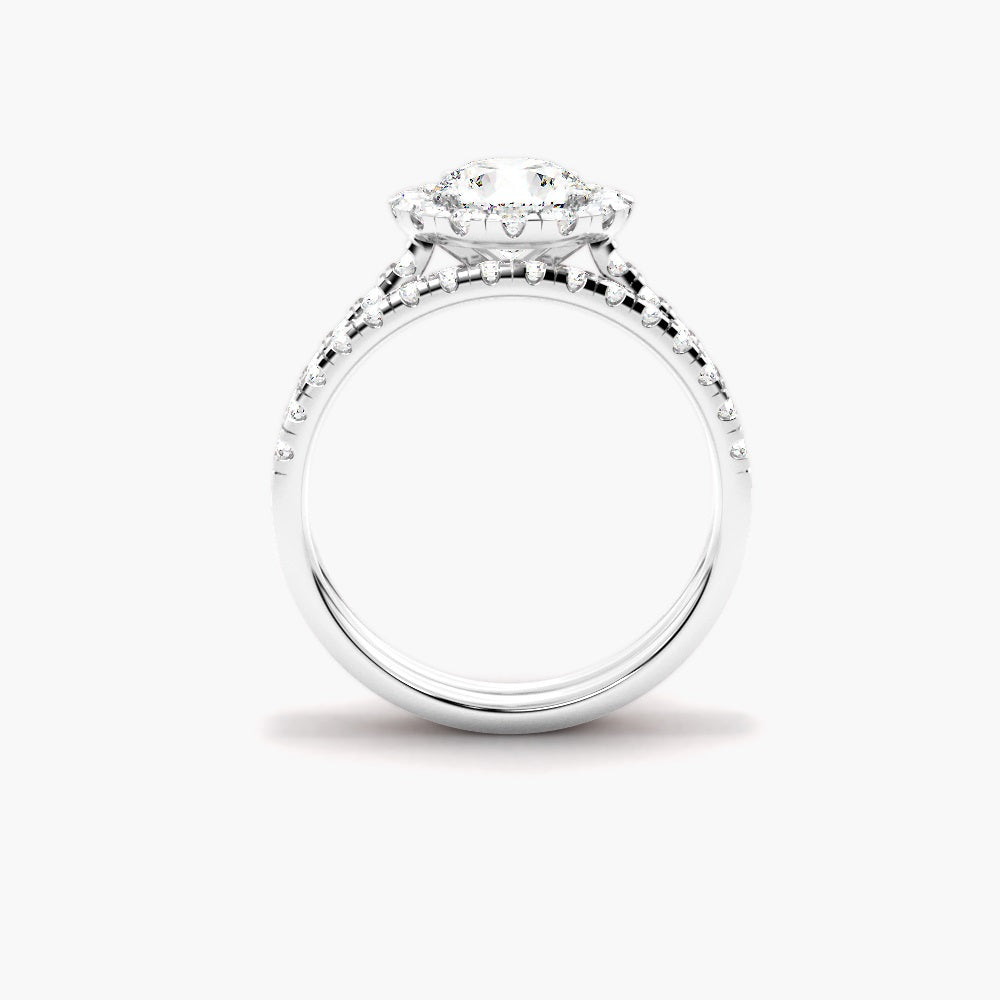 Round Cut Moissanite Halo Style Bridal Ring Set