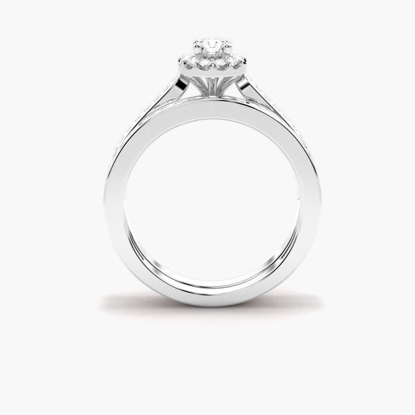 Colorless Moissanite Round Cut Halo Wedding Ring Set