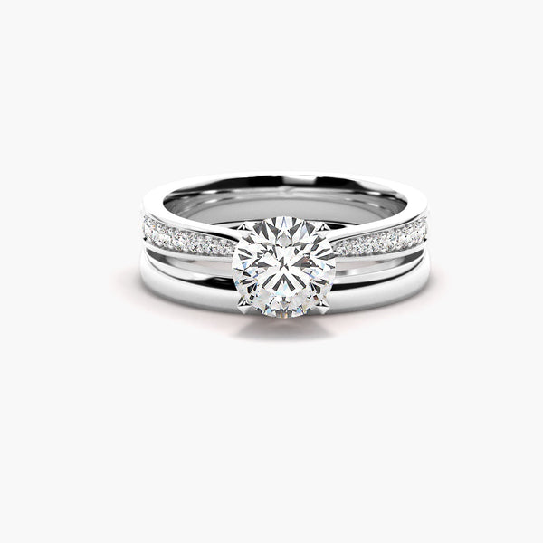 Round Cut Moissanite Pave Set Ring Set For Anniversary Gift