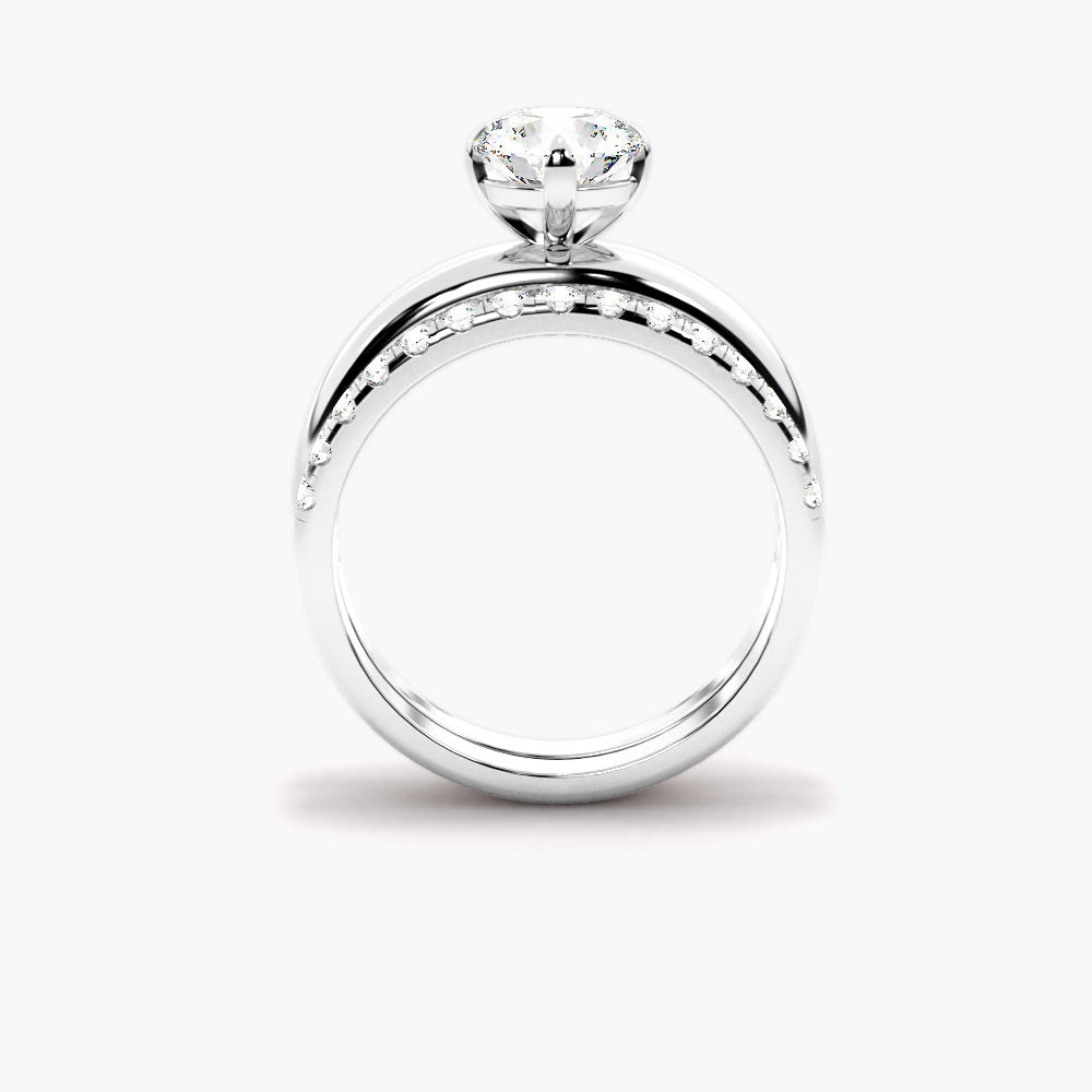 Round Cut Moissanite Solitaire Bridle Ring Set For Her