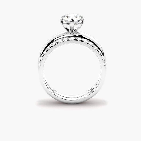 Round Cut Moissanite Solitaire Bridle Ring Set For Her