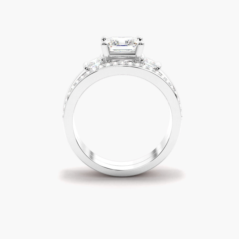 Princess Cut Three Stone Moissanite Wedding Ring Set