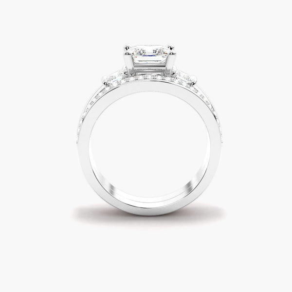Princess Cut Three Stone Moissanite Wedding Ring Set