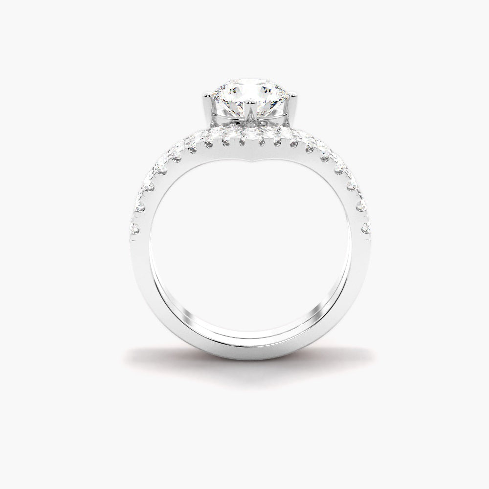 Round Cut Moissanite French Pave Set Bridal Ring Set