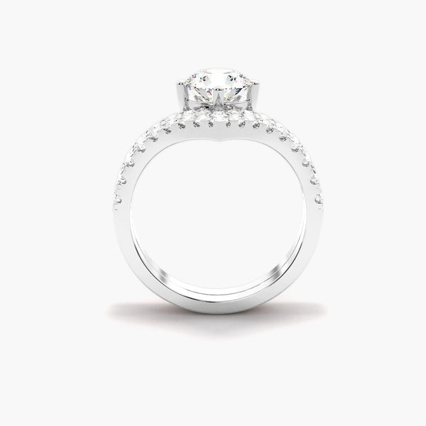 Round Cut Moissanite French Pave Set Bridal Ring Set