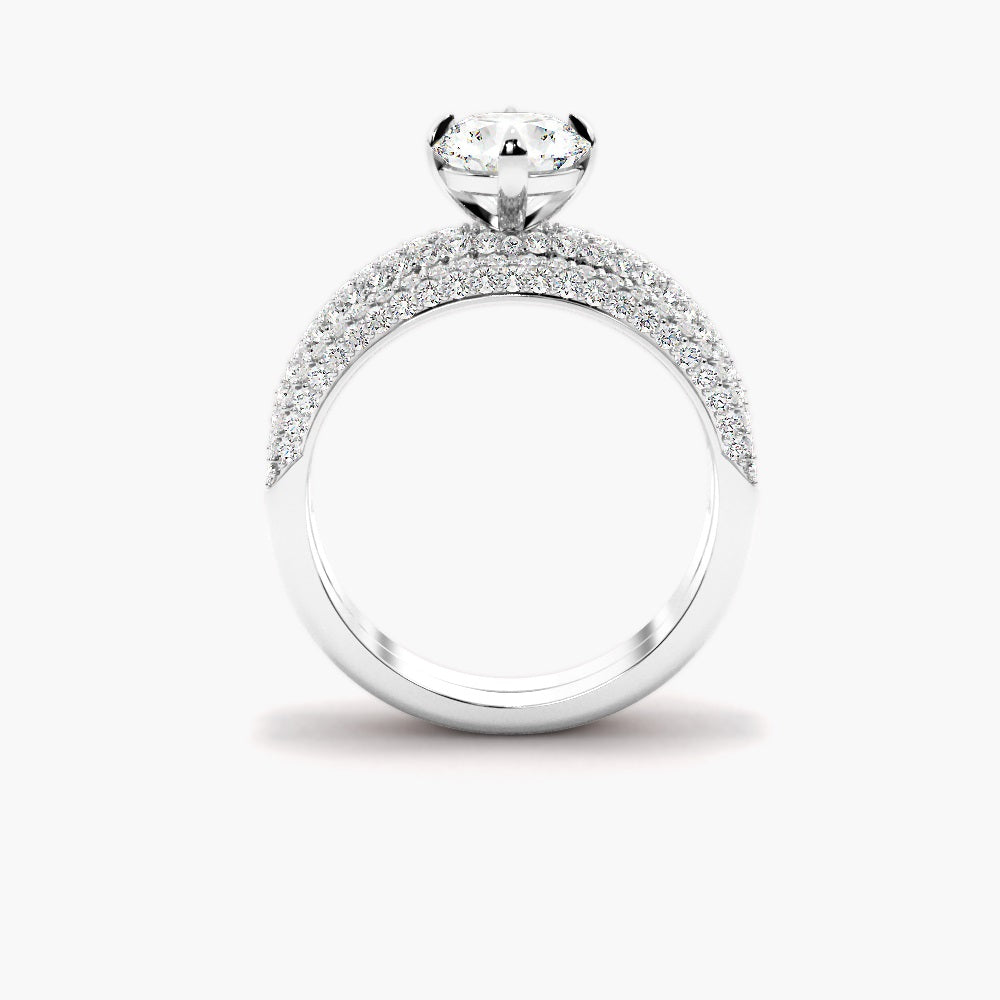 Round Cut VVS1 Moissanite Pave Set Bridal Ring Set