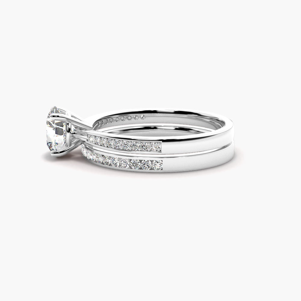 Round Cut Moissanite Pave Set Wedding Ring Set