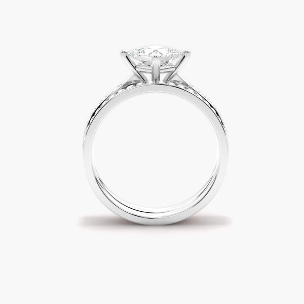 Princess Cut Moissanite Pave Set Wedding Ring Set