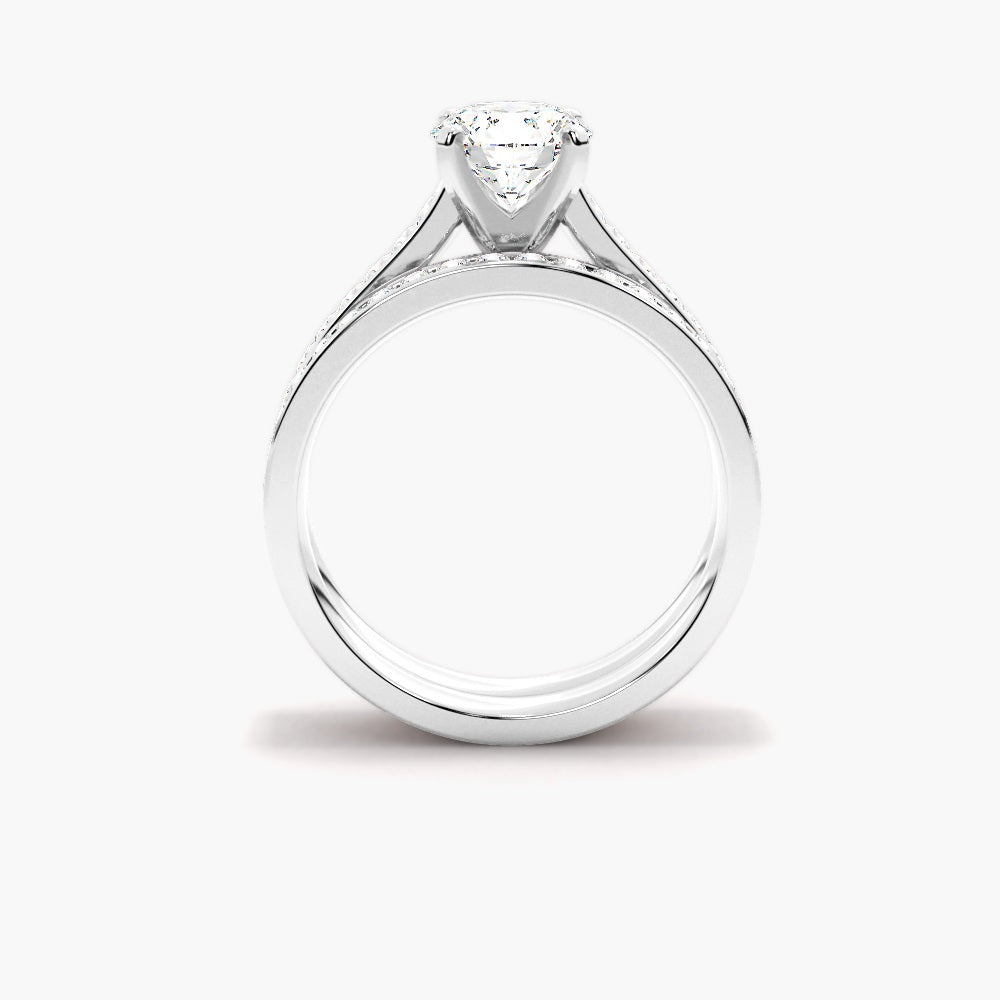 Round Cut Moissanite Channel Set Ring Set For Bridal
